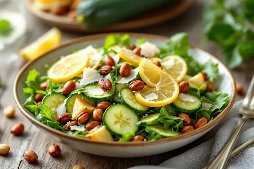 Je craque pour ces courgettes crues au citron‑parmesan : salade fraîche aux noisettes grillées, l’entrée de l’été adoptée partout.jpg
