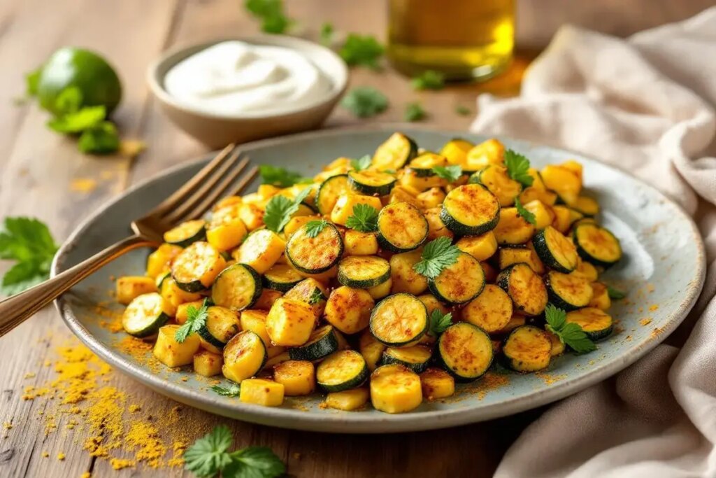 Je mélange courgettes sautées au curcuma et yaourt froid : épicé, frais, surprenant.jpg