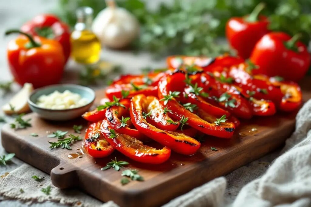 Je prépare ces poivrons confits au four et je les sers froids ensuite : antipasti parfait à conserver.jpg